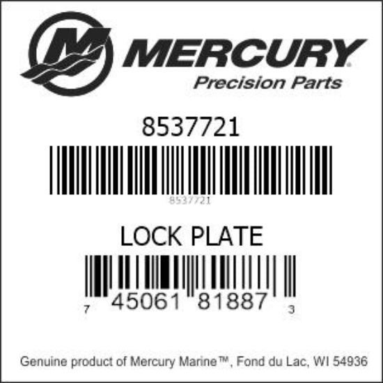 Mercury lock plate part label with barcode and product details.