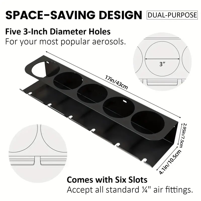 Wall Mounted Metal Spray Can & Air Tool Organizer